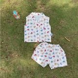  Bộ ba lỗ bé trai cổ pizama cotton mềm mát Áo Lá Homewear A140, đồ du lịch hè cho bé trai sát nách quần đùi đi biển 