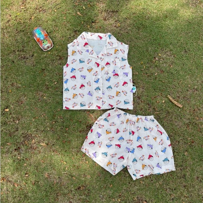  Bộ ba lỗ bé trai cổ pizama cotton mềm mát Áo Lá Homewear A140, đồ du lịch hè cho bé trai sát nách quần đùi đi biển 