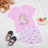  Bộ cộc tay bé gái thun cotton 4 chiều in hình elsa unicorn, bộ đùi bé gái tay ngắn bèo nhí Áo Lá Homewear NNB006 