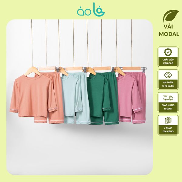  Bộ dài tay cho bé vải thun modal siêu mềm mát Áo Lá Homewear A048, pijama cho bé mặc ngủ vải sợi sồi 