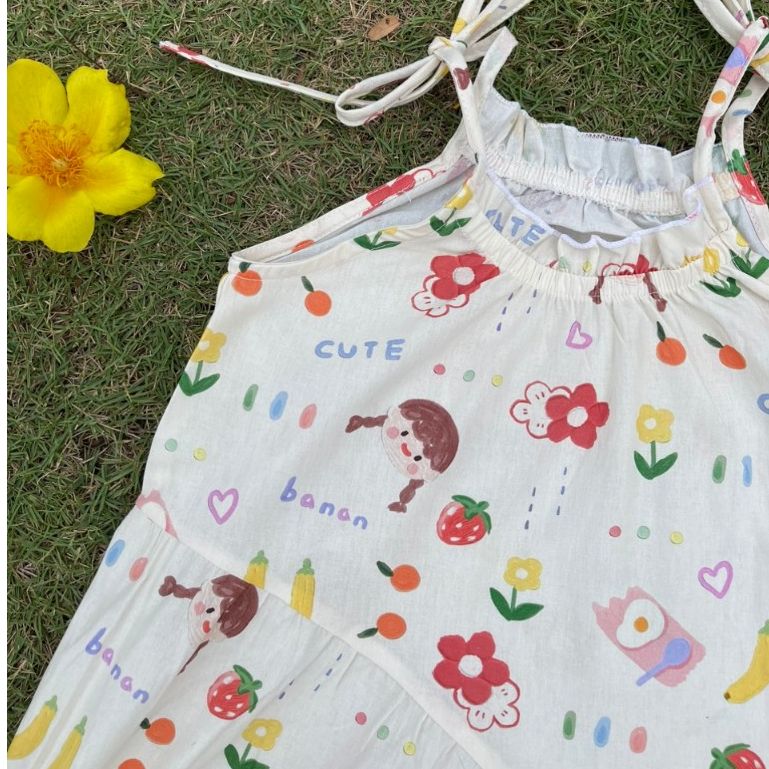 Váy hai dây bé gái mặc hè cotton mềm mát Áo Lá Homewear A141, váy hè cho bé gái babydoll maxi du lịch 