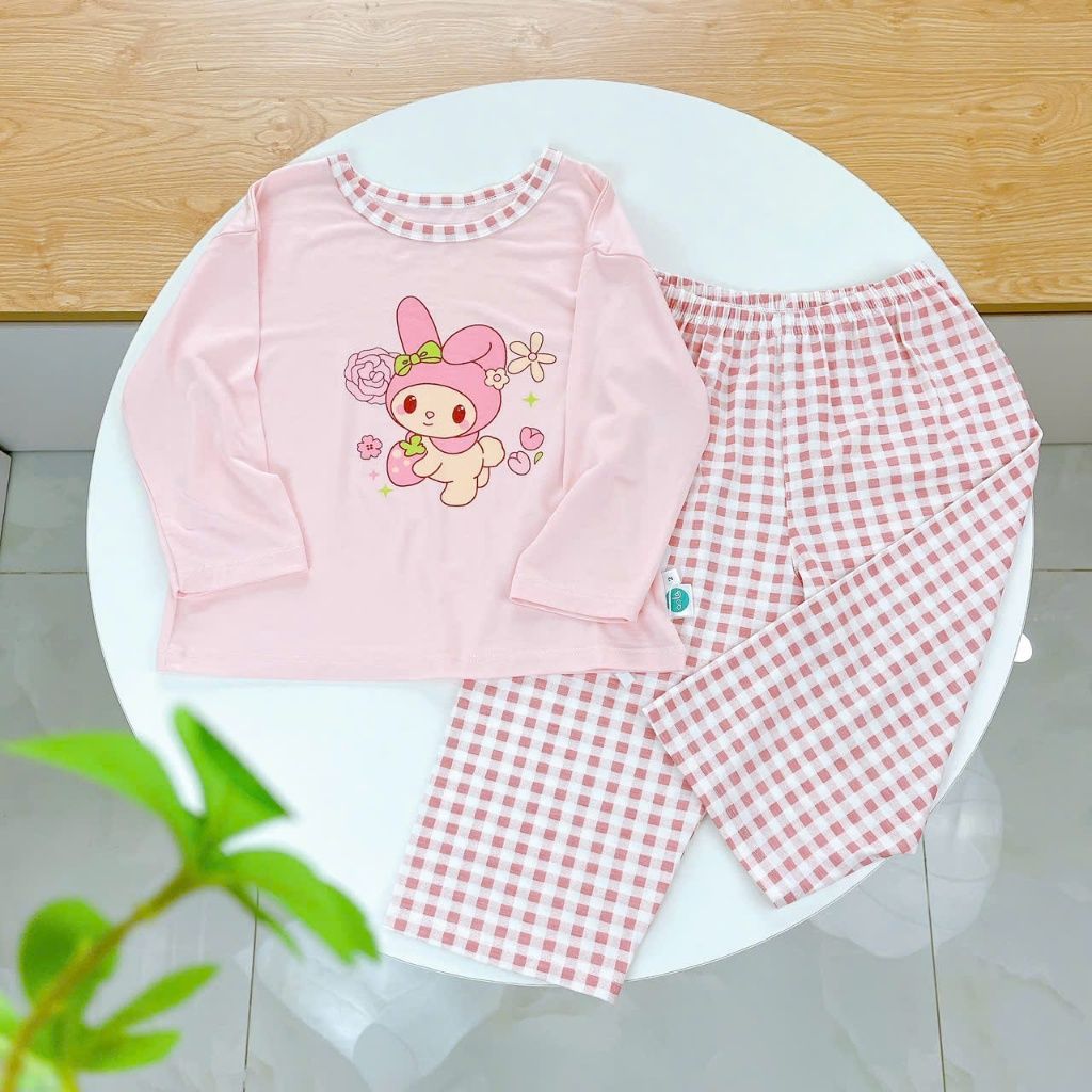  Bộ dài tay cho bé 95% sợi sồi Modal Áo Lá Homewear A209, pijama cho bé gái trai mềm mướt mát lạnh caro capybara kuromi 
