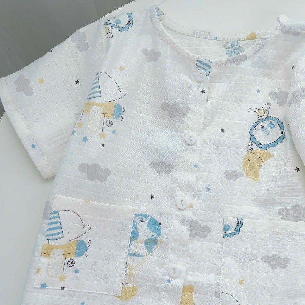  Pijama bé trai tay ngắn quần đùi xô cotton Áo Lá Homewear A105, đồ bộ cộc tay cho bé trai 