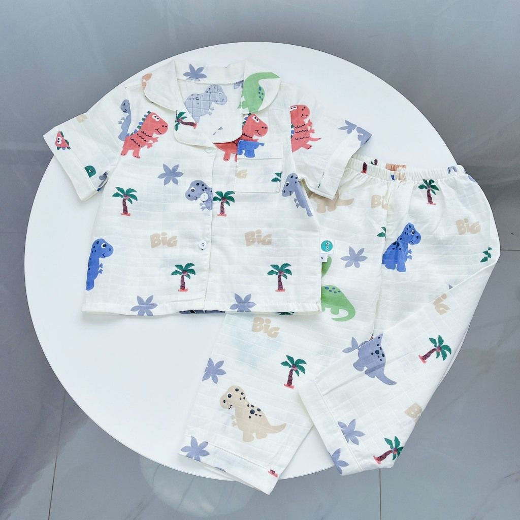  Pijama bé trai tay ngắn quần dài vải xô cotton Áo Lá Homewear A029, bộ ngủ bé trai 