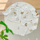  Pijama cho bé gái dài tay xô cotton Áo Lá Homewear A166, bộ dài tay bé gái babydoll mặc ngủ vải xô đũi mát bốn mùa 