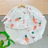  Pizama bé gái dài tay xô cotton Áo Lá Homewear A199, bộ đồ dài tay cho bé babydoll mặc ngủ bốn mùa 