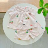  Bộ hè bé gái áo babydoll cánh tiên vải xô hai lớp mềm mát họa tiết thỏ mèo Áo Lá Homewear A049 