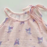  Bộ hai dây bé gái mặc hè xô muslin Lá Homewear A243, bộ yếm quần bí bé gái babydoll dễ thương kuromi thỏ gấu 