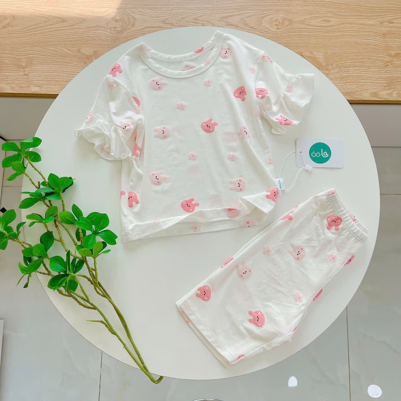  Bộ lửng bé gái 95% sợi sồi Modal Ice Cool Áo Lá Homewear A246 mềm mướt mát lạnh, đồ bộ bé gái mặc hè 