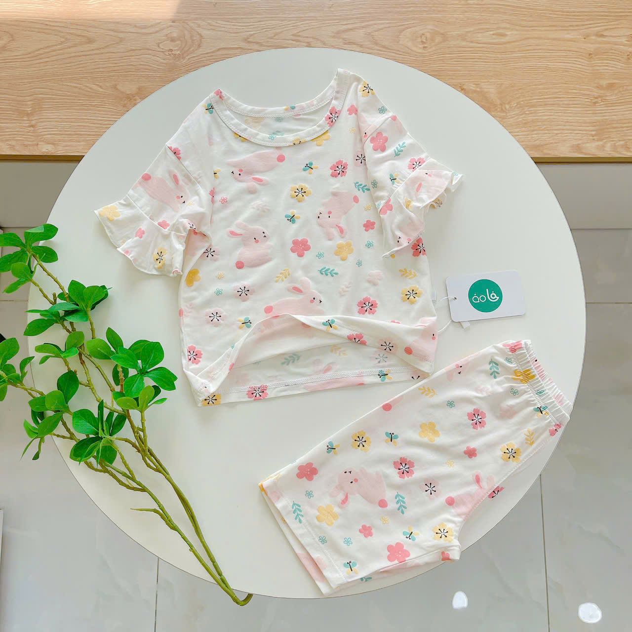  Bộ lửng bé gái 95% sợi sồi Modal Ice Cool Áo Lá Homewear A246 mềm mướt mát lạnh, đồ bộ bé gái mặc hè 