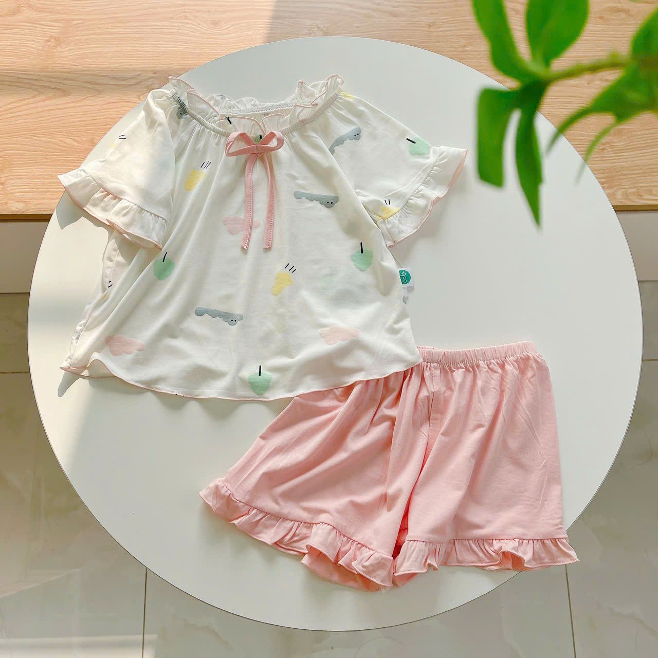  Bộ hè bé gái 95% sợi sồi Modal Ice Cool Lá Homewear A247 mềm mát lạnh, bộ cộc tay bé gái kuromi quần đùi babydoll 