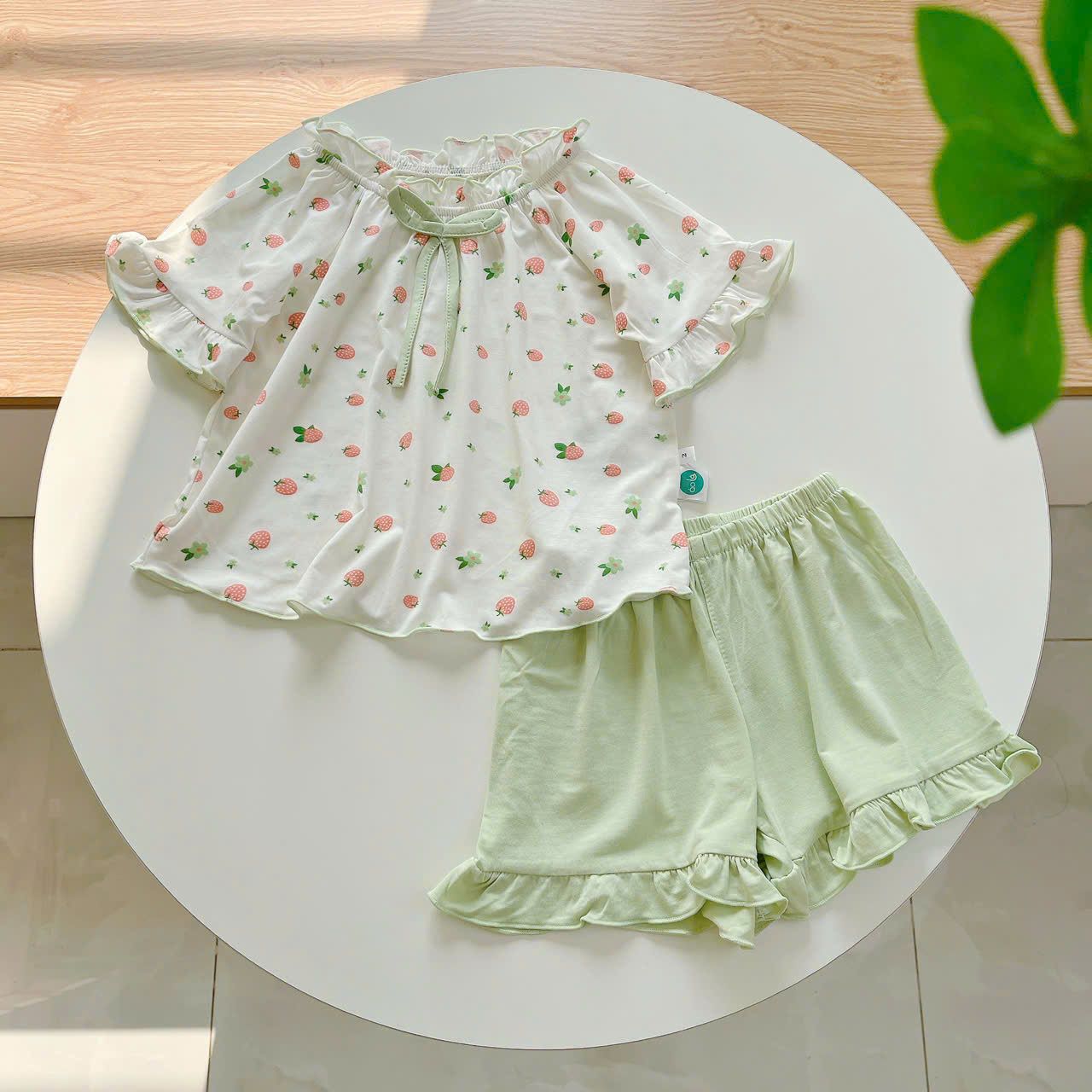  Bộ hè bé gái 95% sợi sồi Modal Ice Cool Lá Homewear A247 mềm mát lạnh, bộ cộc tay bé gái kuromi quần đùi babydoll 