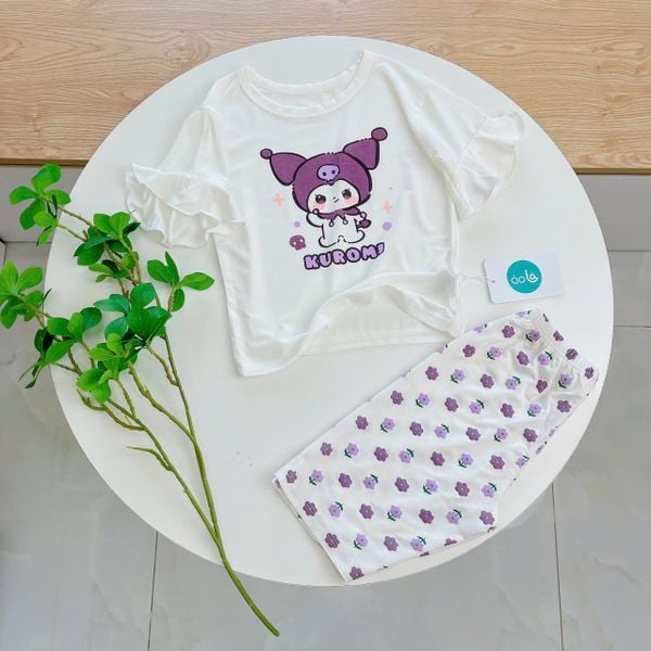  Bộ lửng bé gái 95% sợi sồi Modal Ice Cool Áo Lá Homewear A246 mềm mướt mát lạnh, đồ bộ bé gái mặc hè 