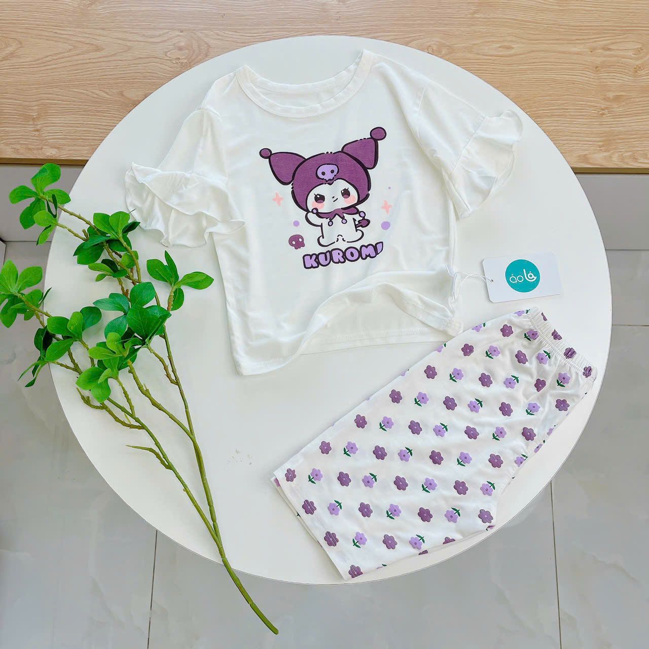  Bộ lửng bé gái 95% sợi sồi Modal Ice Cool Áo Lá Homewear A246 mềm mướt mát lạnh, đồ bộ bé gái mặc hè 