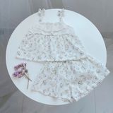  Bộ hai dây cho bé gái mặc hè thô hạt mềm mát Áo Lá Homewear A150, đồ bộ bé gái cotton quần váy đính nơ xinh 