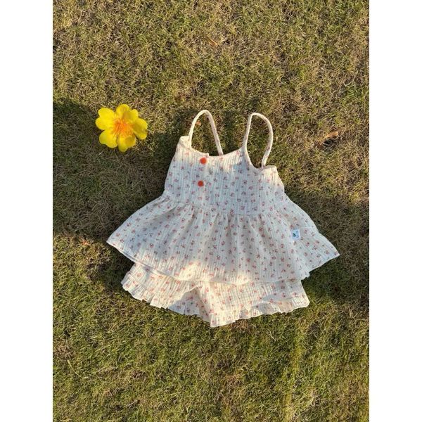  Bộ hai dây bé gái mặc hè xô muslin Áo Lá Homewear A121, đồ bộ hè bé gái quần đùi xô đũi babydoll dễ thương 