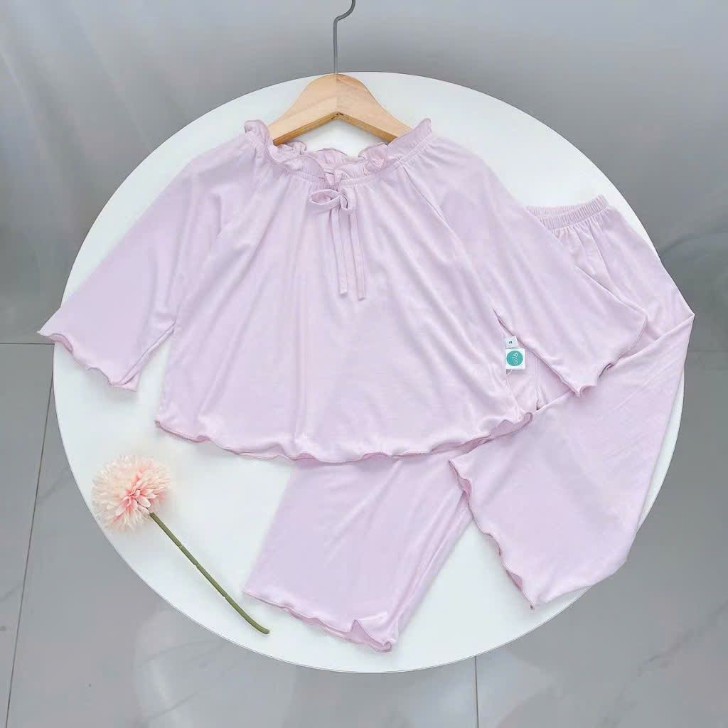  Bộ ngủ cho bé gái tay ngắn quần dài vải thun lụa Áo Lá Homewear A162, pijama cho bé gái mặc ngủ bốn mùa siêu mềm mát 