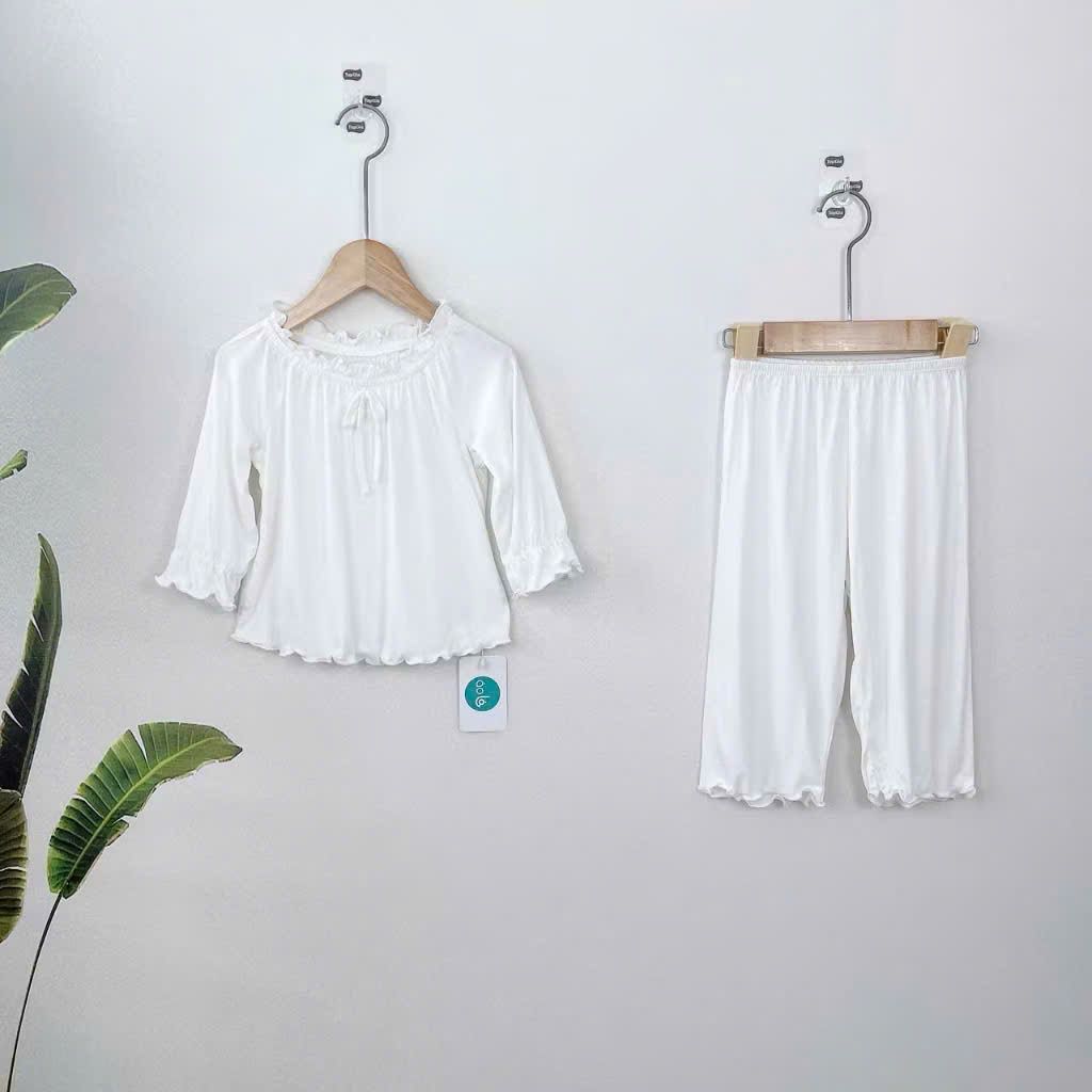  Bộ ngủ cho bé gái tay ngắn quần dài vải thun lụa Áo Lá Homewear A162, pijama cho bé gái mặc ngủ bốn mùa siêu mềm mát 