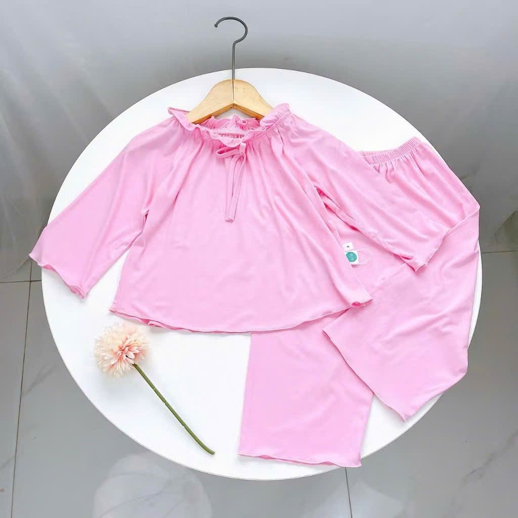  Bộ ngủ cho bé gái tay ngắn quần dài vải thun lụa Áo Lá Homewear A162, pijama cho bé gái mặc ngủ bốn mùa siêu mềm mát 