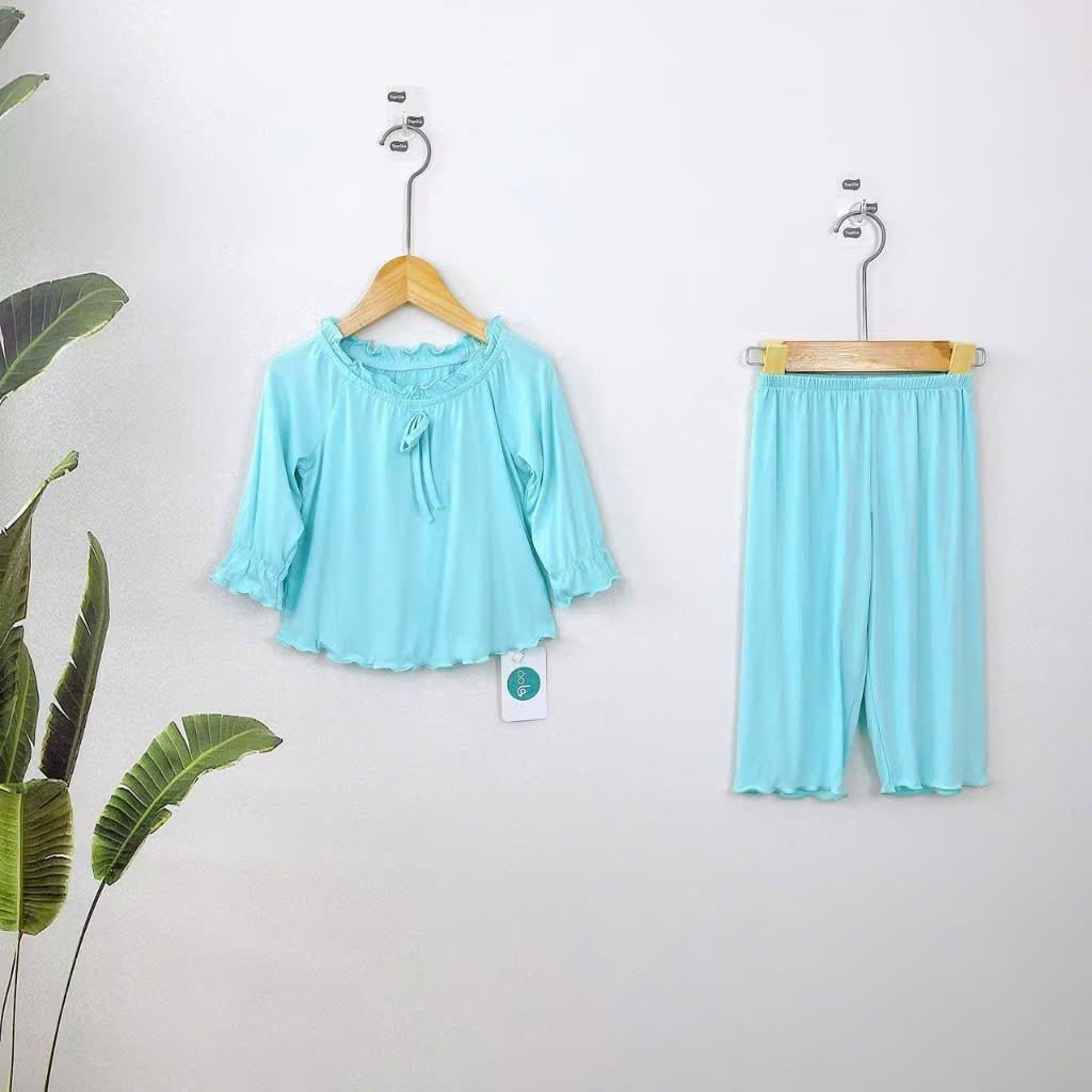  Bộ ngủ cho bé gái tay ngắn quần dài vải thun lụa Áo Lá Homewear A162, pijama cho bé gái mặc ngủ bốn mùa siêu mềm mát 