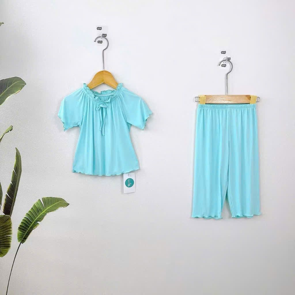 Bộ ngủ cho bé gái tay ngắn quần dài vải thun lụa Áo Lá Homewear A162, pijama cho bé gái mặc ngủ bốn mùa siêu mềm mát 