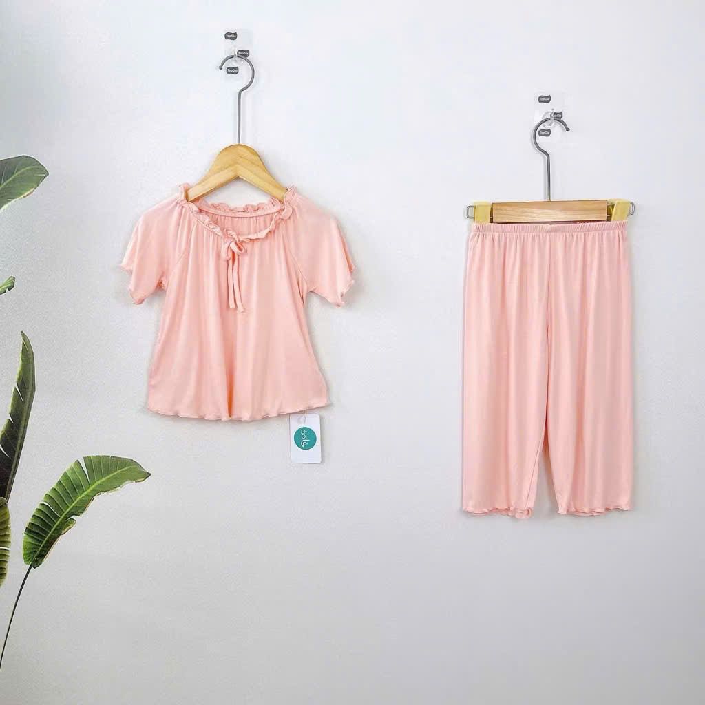  Bộ ngủ cho bé gái tay ngắn quần dài vải thun lụa Áo Lá Homewear A162, pijama cho bé gái mặc ngủ bốn mùa siêu mềm mát 