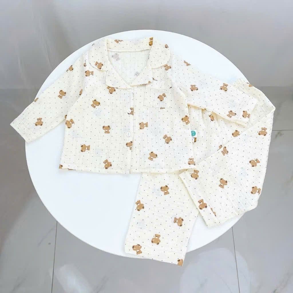  Pijama cho bé xô muslin Áo Lá Homewear A170, bộ dài tay bé trai bé gái mặc ngủ điều hòa thoáng mát 