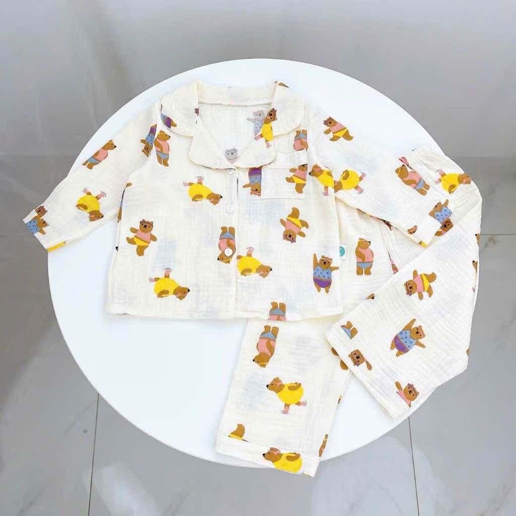  Pijama cho bé xô muslin Áo Lá Homewear A170, bộ dài tay bé trai bé gái mặc ngủ điều hòa thoáng mát 