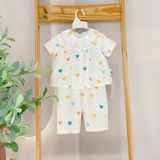  Pijama cho bé gái tay ngắn quần dài vải xô cotton Áo Lá Homewear A103, đồ bộ xô bé gái babydoll họa tiết dễ thương 
