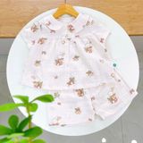  Bộ hè bé gái áo babydoll cánh tiên vải xô hai lớp mềm mát họa tiết thỏ mèo Áo Lá Homewear A049 