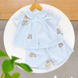  Bộ hè bé gái áo babydoll cánh tiên vải xô hai lớp mềm mát họa tiết thỏ mèo Áo Lá Homewear A049 