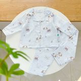  Pijama bé trai bé gái dài tay vải xô Áo Lá Homewear A014, đồ ngủ trẻ em size đại cotton nằm điều hòa bốn mùa 