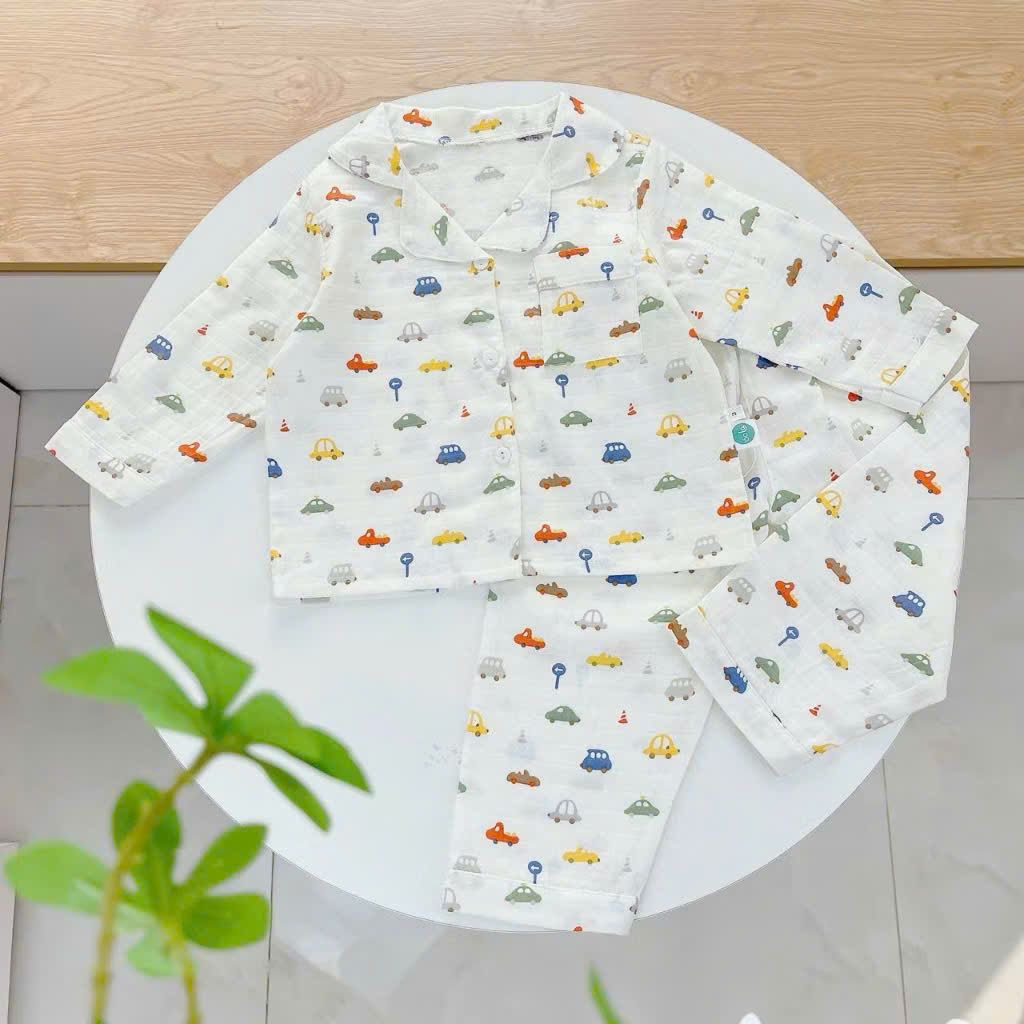  Pijama bé trai bé gái dài tay vải xô Áo Lá Homewear A014, đồ ngủ trẻ em size đại cotton nằm điều hòa bốn mùa 