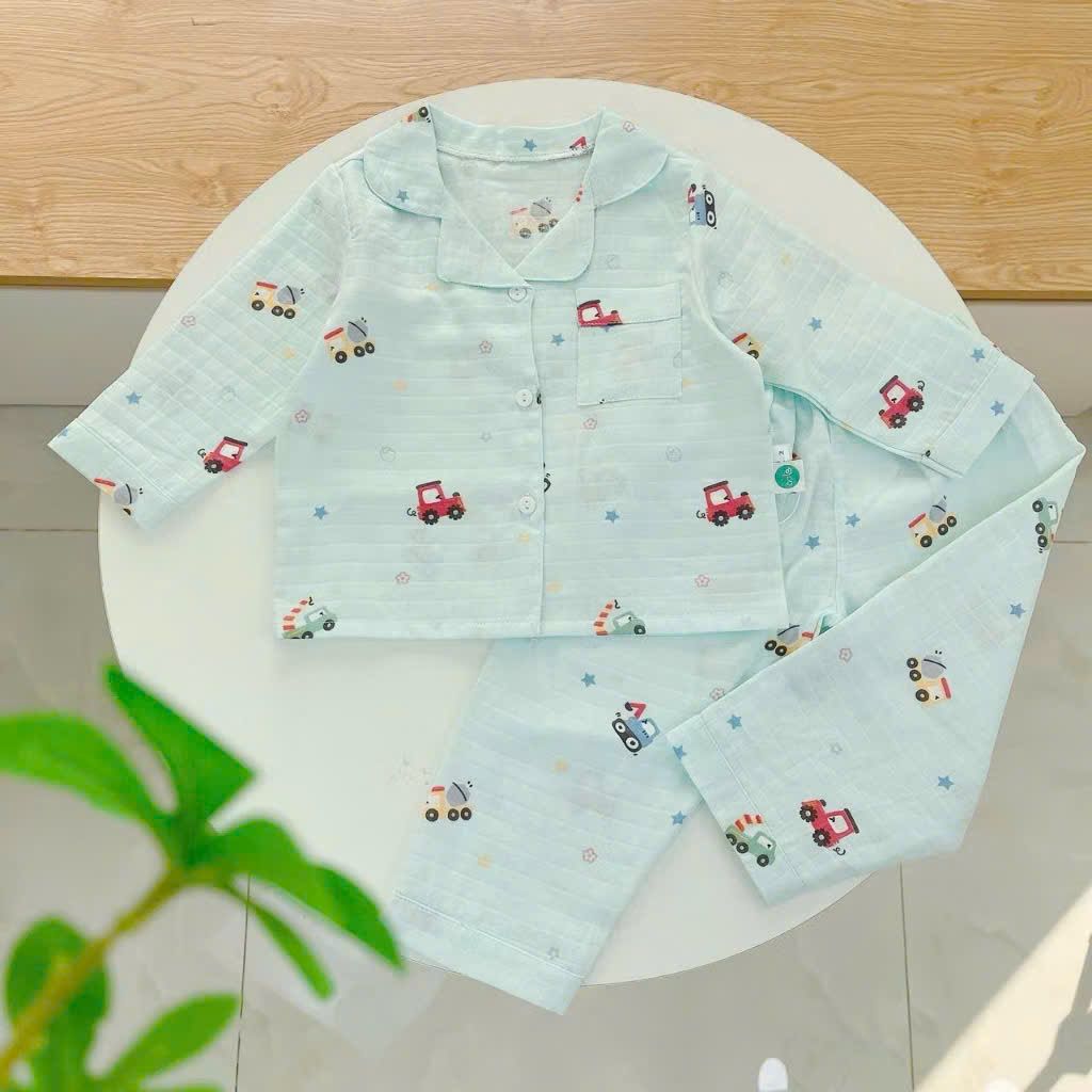  Pijama bé trai bé gái dài tay vải xô Áo Lá Homewear A014, đồ ngủ trẻ em size đại cotton nằm điều hòa bốn mùa 