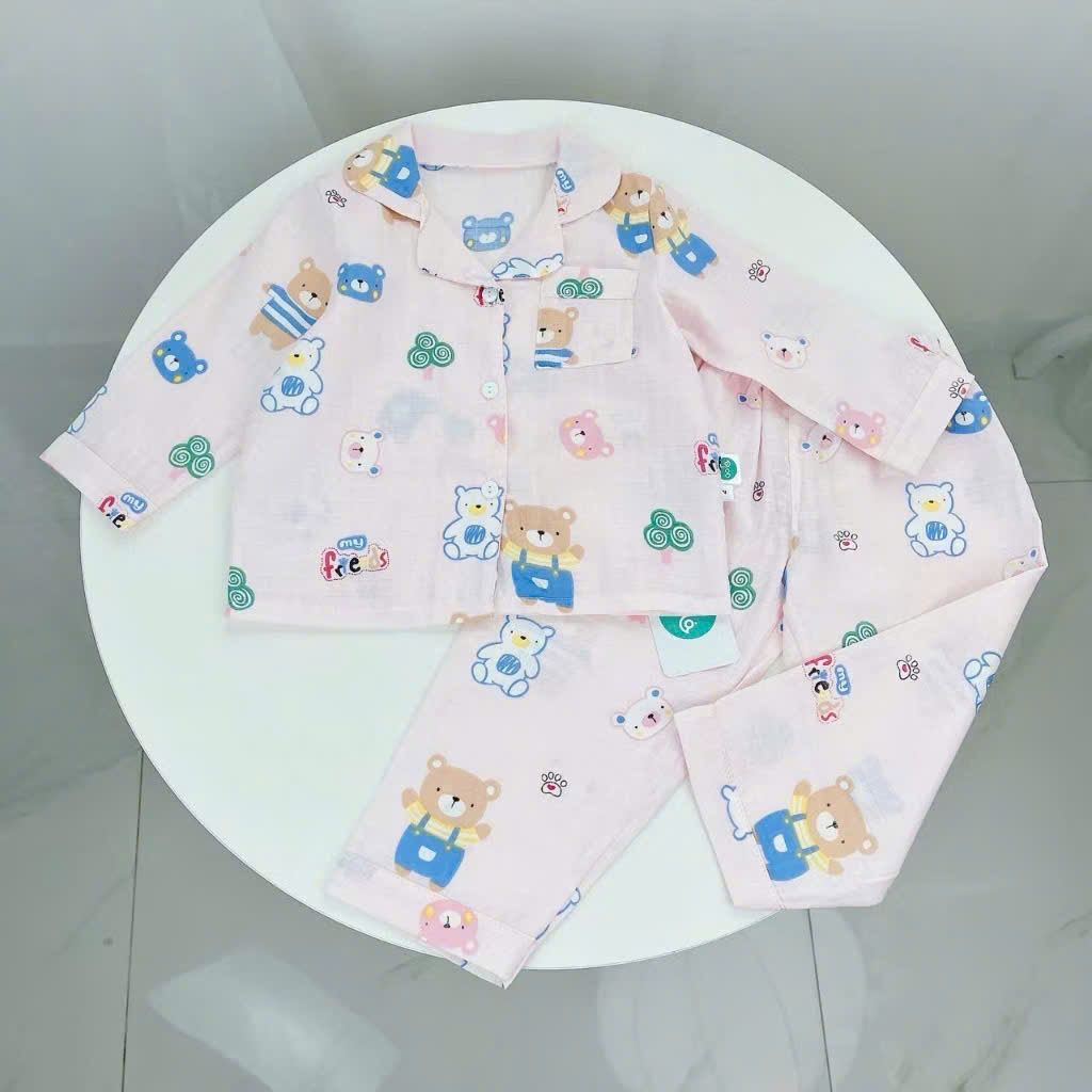  Pijama bé trai bé gái dài tay vải xô Áo Lá Homewear A014, đồ ngủ trẻ em size đại cotton nằm điều hòa bốn mùa 