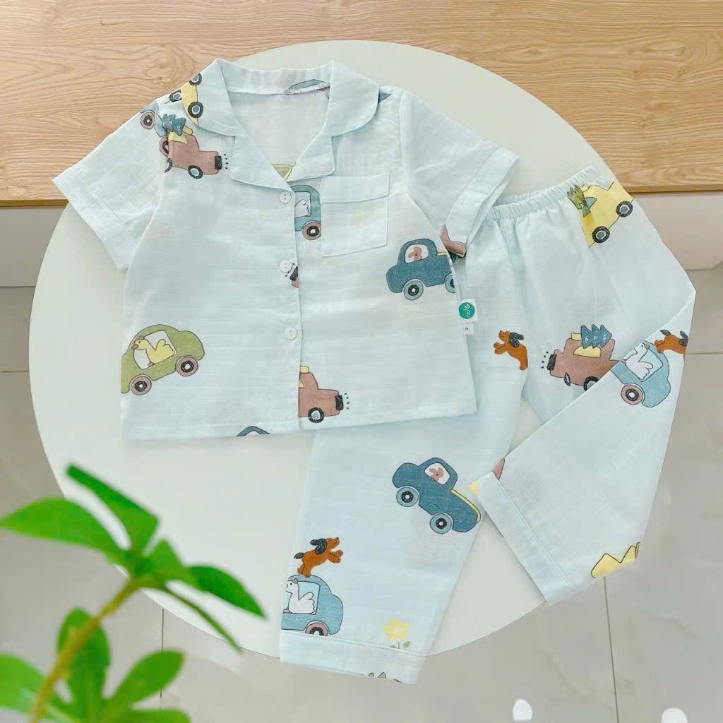  Pijama bé trai bé gái dài tay vải xô cotton Áo Lá Homewear A146, đồ ngủ trẻ em size đại nằm điều hòa bốn mùa 