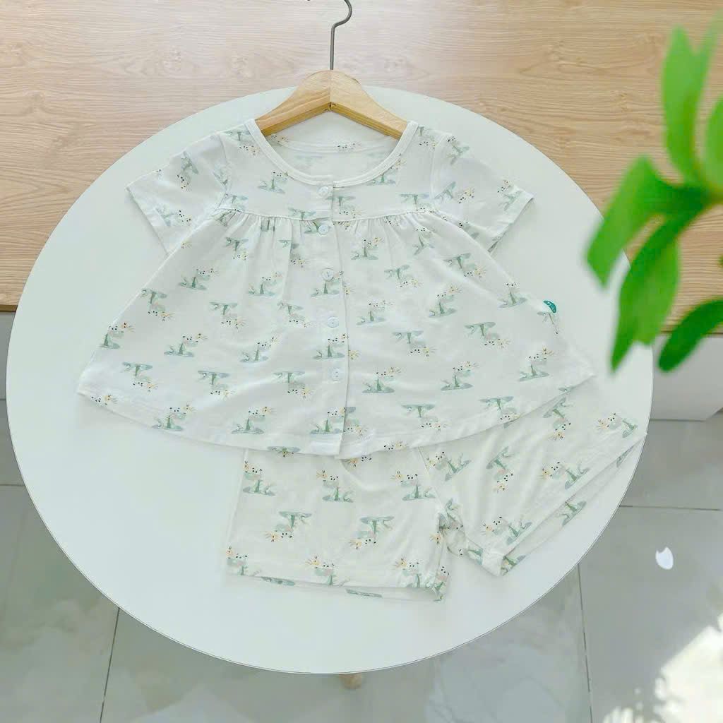  Bộ ngủ bé gái thun lụa mềm mát Áo Lá Homewear A210, đồ ngủ tay ngắn quần dài bé gái 
