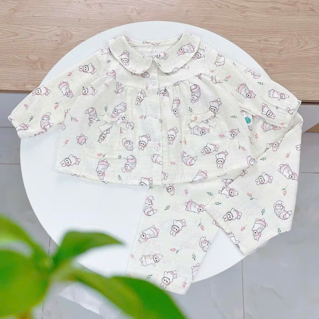  Pizama bé gái xô cotton Áo Lá Homewear A202, đồ dài tay bé gái babydoll mặc ngủ bốn mùa 