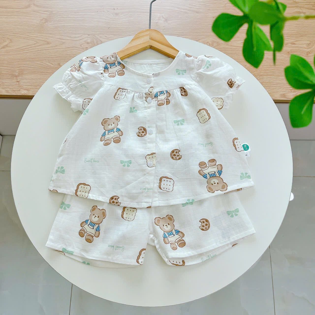  Bộ cộc tay bé gái xô cotton Lá Homewear A256 babydoll mặc hè mát, đồ bộ đùi cho bé dễ thương 