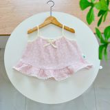  Bộ hai dây bé gái xô muslin Áo Lá Homewear A152, bộ đồ bé gái hè quần đùi xô đũi babydoll viền ren vintage 