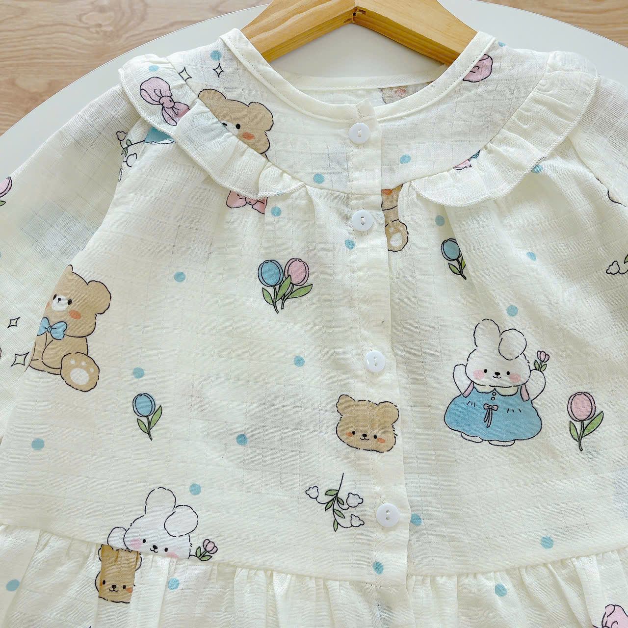  Pijama cho bé gái dài tay mặc ngủ điều hòa babydoll Áo Lá Homewear A050, đồ ngủ trẻ em vải xô đũi cotton 