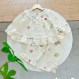  Pijama cho bé gái dài tay mặc ngủ điều hòa babydoll Áo Lá Homewear A050, đồ ngủ trẻ em vải xô đũi cotton 