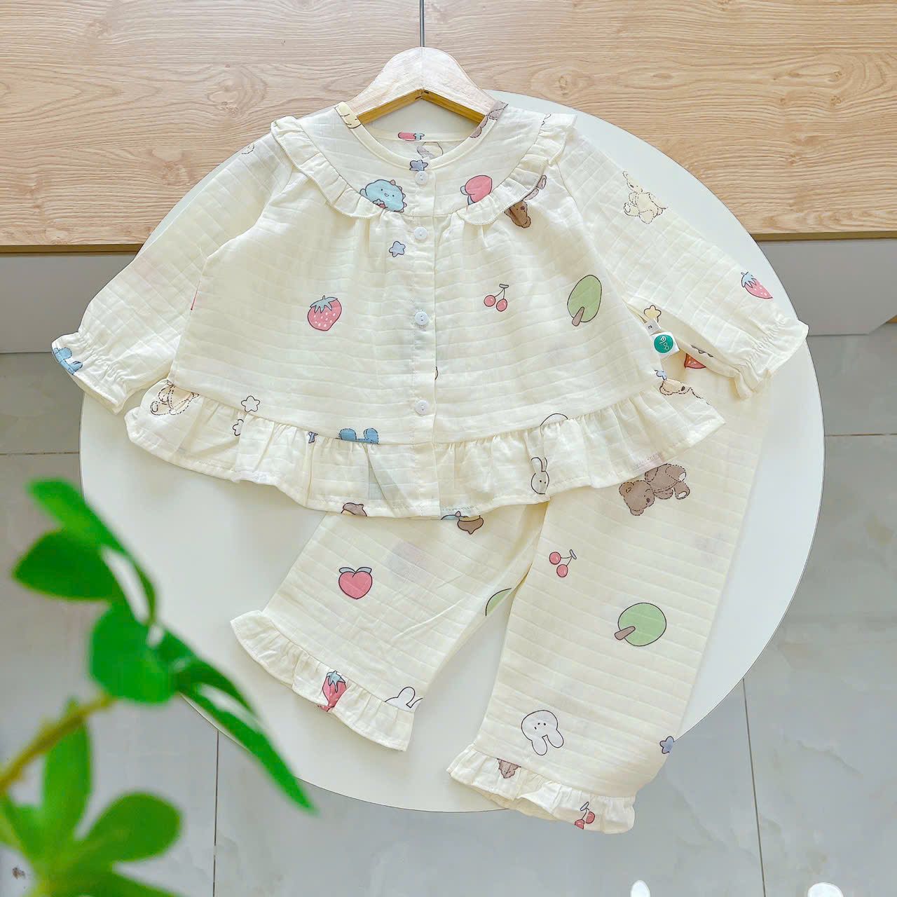 Pijama cho bé gái dài tay mặc ngủ điều hòa babydoll Áo Lá Homewear A050, đồ ngủ trẻ em vải xô đũi cotton 