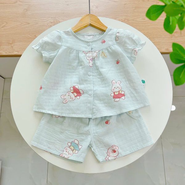  Bộ cộc tay bé gái xô cotton Lá Homewear A256 babydoll mặc hè mát, đồ bộ đùi cho bé dễ thương 