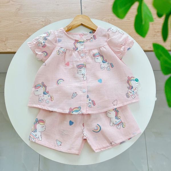  Bộ cộc tay bé gái xô cotton Lá Homewear A256 babydoll mặc hè mát, đồ bộ đùi cho bé dễ thương 