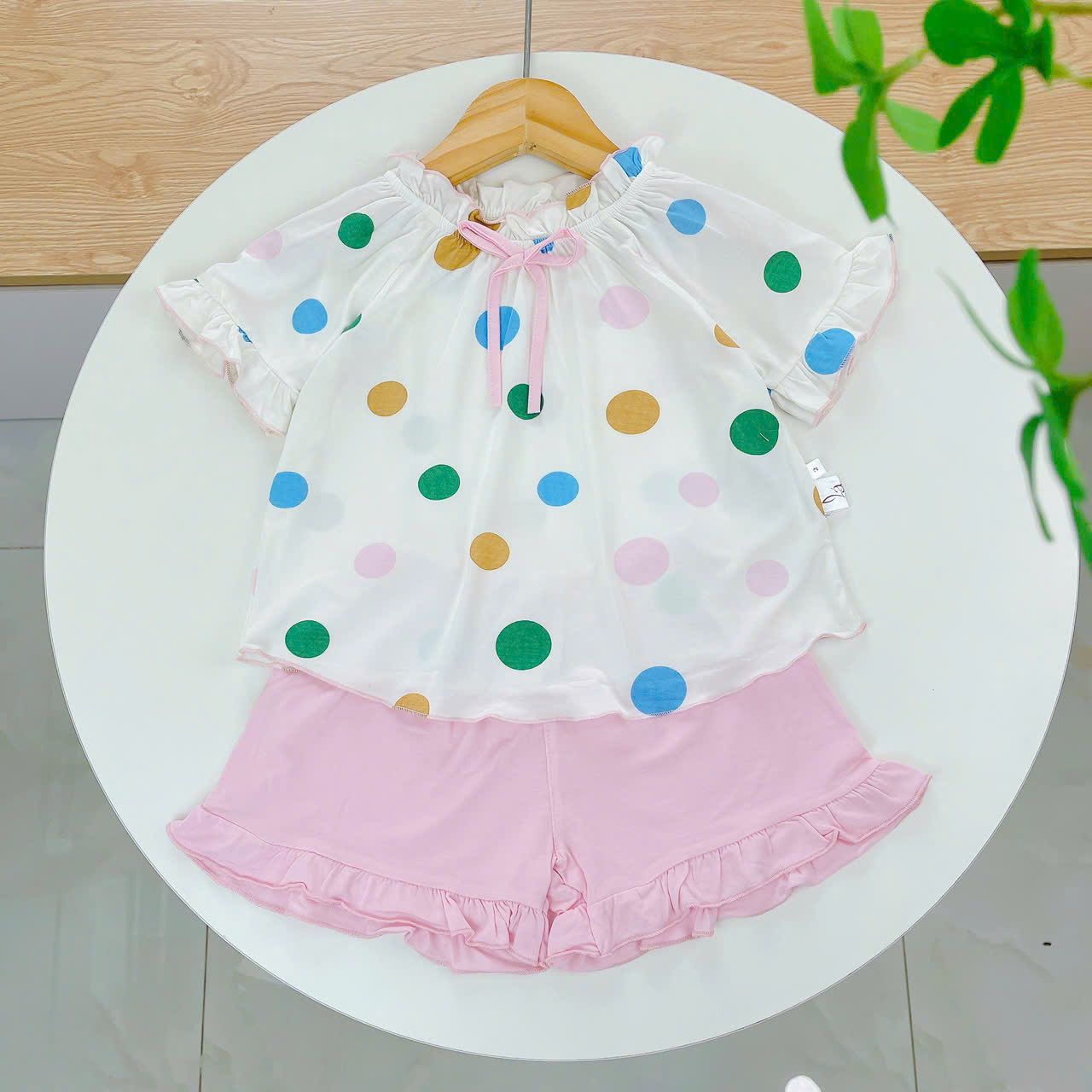  Bộ hè bé gái 95% sợi sồi Modal Ice Cool Lá Homewear A247 mềm mát lạnh, bộ cộc tay bé gái kuromi quần đùi babydoll 