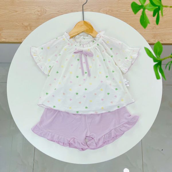  Bộ hè bé gái 95% sợi sồi Modal Ice Cool Lá Homewear A247 mềm mát lạnh, bộ cộc tay bé gái kuromi quần đùi babydoll 