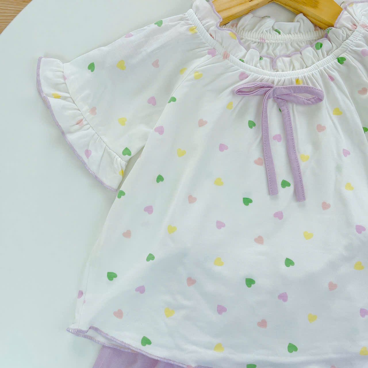  Bộ hè bé gái 95% sợi sồi Modal Ice Cool Lá Homewear A247 mềm mát lạnh, bộ cộc tay bé gái kuromi quần đùi babydoll 