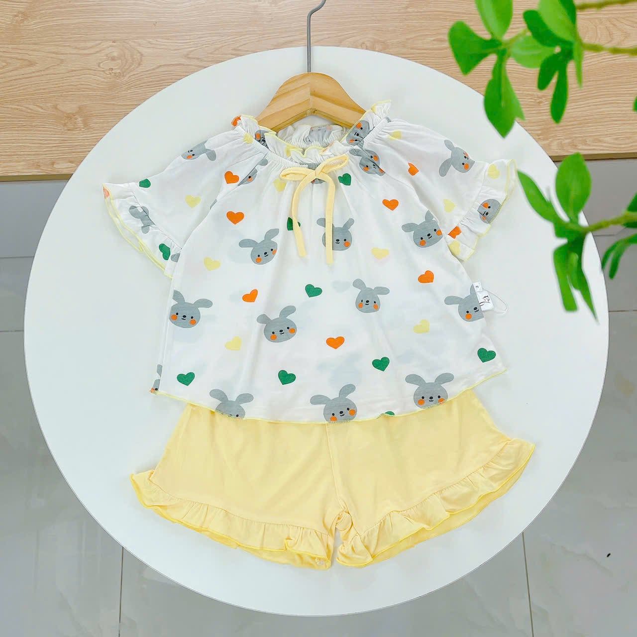  Bộ hè bé gái 95% sợi sồi Modal Ice Cool Lá Homewear A247 mềm mát lạnh, bộ cộc tay bé gái kuromi quần đùi babydoll 