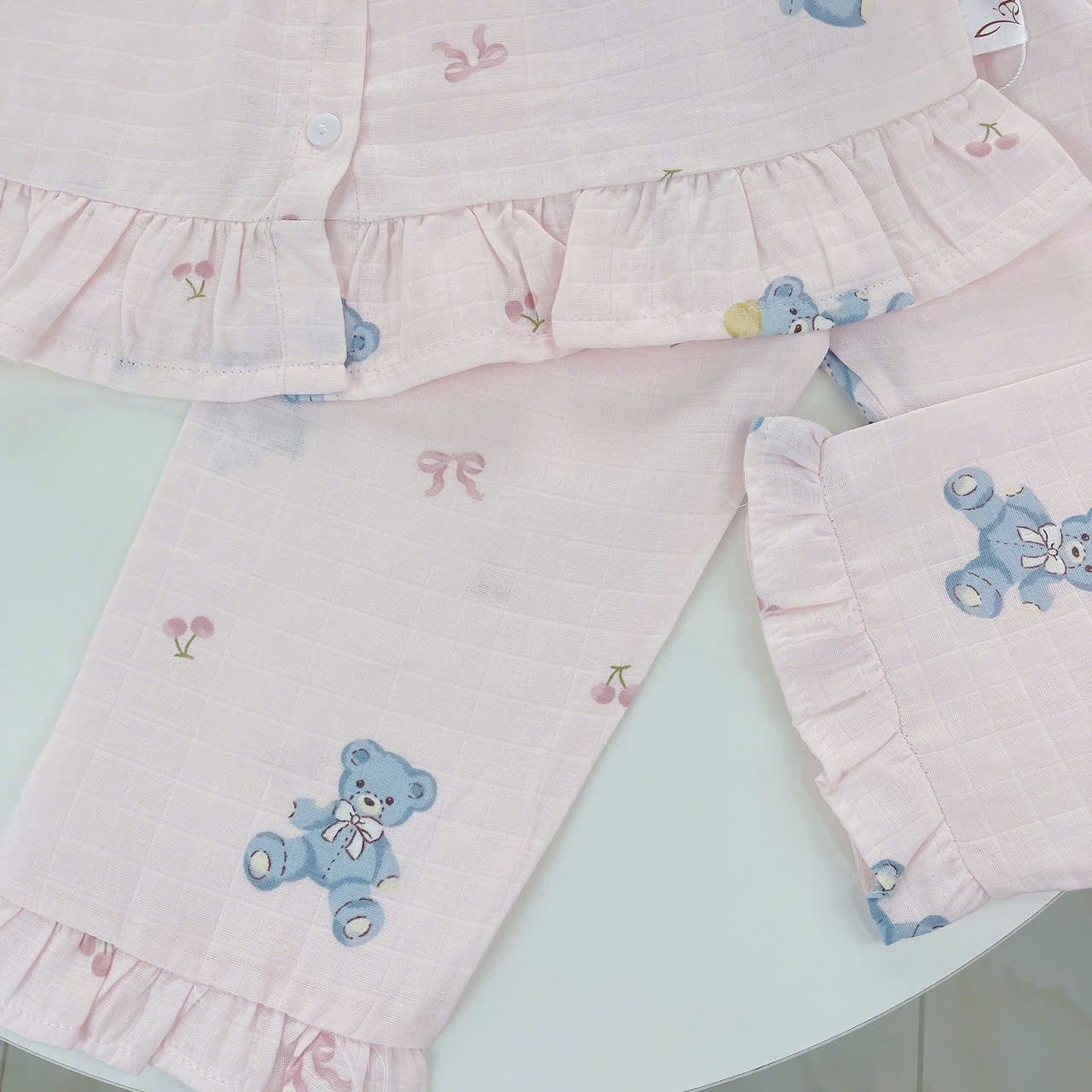  Pijama cho bé gái dài tay mặc ngủ điều hòa babydoll Áo Lá Homewear A050, đồ ngủ trẻ em vải xô đũi cotton 
